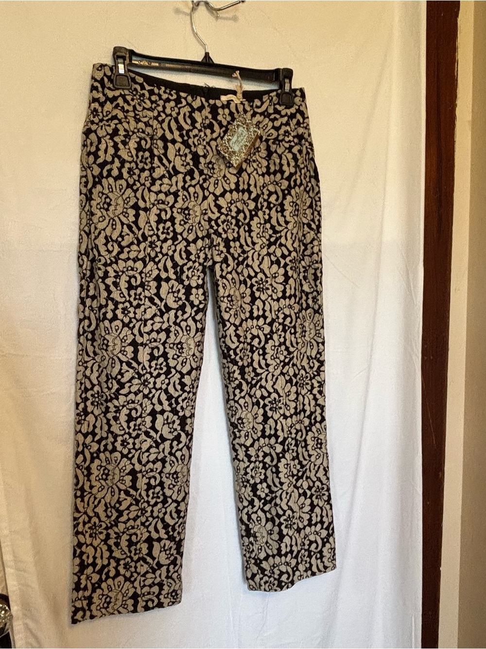 Mystree Floral Lace Black and Cream Patterned Dress Pants